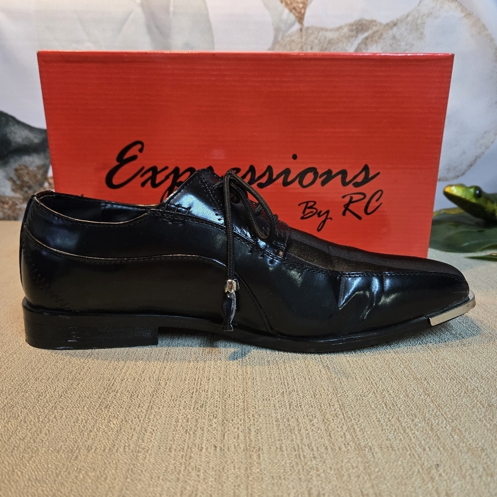 Men's Formal Black Lace Up Shoes Size 12 - Modern Wedding Prom Party Shoes - Picture 3 of 12